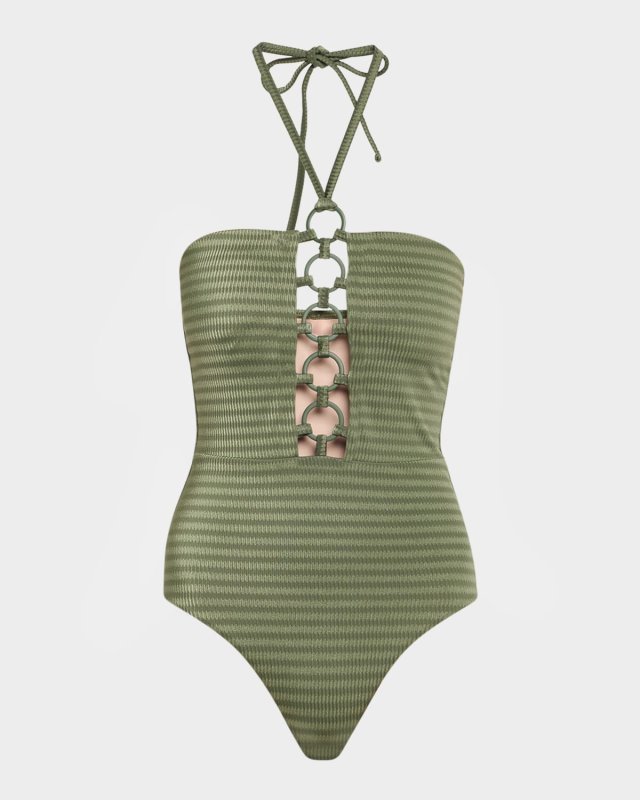 Striped Ring Link One-Piece Swimsuit
